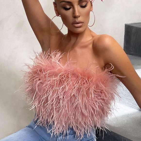 Club L London Tops - Club L Dream Daze Pink Feather Bandeau New w Tags